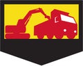 Mechanical Digger Loading Dump Truck Shield Retro Royalty Free Stock Photo