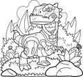 Mechanical dinosaur tyrannosaurus, coloring page, funny illustration