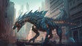 Mechanical dragon in a futuristic city. Fantasy concept , Illustration painting