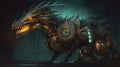 A mechanical dragon with glowing eyes Royalty Free Stock Photo