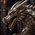 Mechanical dragon, made of gears and metallic scales, breathing steam, fantasy illustration4