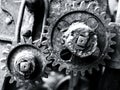 Mechanical Echoes: A Monochrome Duo of Time-Worn Engine Parts Royalty Free Stock Photo