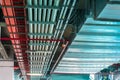 Mechanical and electrical services on the ceiling in a construction site