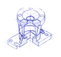 Mechanical engineering drawing. Sketch drawing engineering parts. Isolated illustration