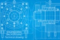 Mechanical engineering drawings on blue background. Milling machine spindle. Technical Design. Cover. Blueprint. Royalty Free Stock Photo