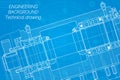 Mechanical engineering drawings on blue background. Milling machine spindle. Technical Design. Cover. Blueprint Royalty Free Stock Photo