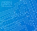 Mechanical engineering drawings on blue background. Milling machine spindle. Technical Design. Cover. Blueprint. Vector Royalty Free Stock Photo
