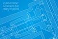 Mechanical engineering drawings on blue background. Milling machine spindle. Technical Design. Cover. Blueprint. Royalty Free Stock Photo