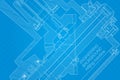 Mechanical engineering drawings on blue background. Milling machine spindle. Technical Design. Cover. Blueprint. Royalty Free Stock Photo