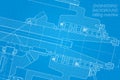 Mechanical engineering drawings on blue background. Milling machine spindle. Technical Design. Cover. Blueprint. Royalty Free Stock Photo