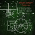 Mechanical engineering drawings on green blackboard Royalty Free Stock Photo