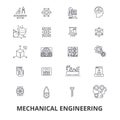 Mechanical engineering, mechanic, electrical, gears, electronic, car mechanic line icons. Editable strokes. Flat design Royalty Free Stock Photo