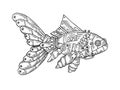 Mechanical fish animal engraving vector