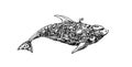 Mechanical fish. Hand drawn vector illustration.