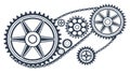 Mechanical Gear and Chain System Illustration, vector design Generative AI Royalty Free Stock Photo