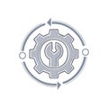 Mechanical gear with wrench and circular arrow icon symbolizing repair and workflow Royalty Free Stock Photo