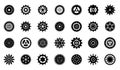 Mechanical gears elements. Cogs gear wheel, isolated mechanical icons. Engineering symbol, clock or car details. Black