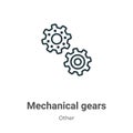 Mechanical gears outline vector icon. Thin line black mechanical gears icon, flat vector simple element illustration from editable