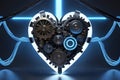 A mechanical heart with intricate gears and a glowing core, fusion of technology and emotion