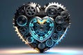 A mechanical heart with intricate gears and a glowing core, fusion of technology and emotion. Ideal for concepts involving love