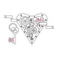 Mechanical heart, the key to the lock in the Steampunk style. Love - text. Vector