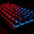 Mechanical keyboard with dynamic red and blue LED backlighting. The keys are Royalty Free Stock Photo