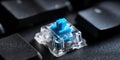 Close-up view of a mechanical keyboard switch on a dark background showcasing details of the switch design Royalty Free Stock Photo