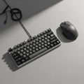 Mechanical keyboard and a wireless ergonomic mouse on a smooth gray surface Royalty Free Stock Photo