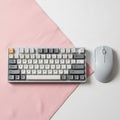 Mechanical keyboard and wireless mouse resting on a pink cloth over a Royalty Free Stock Photo
