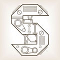 Mechanical letter S engraving vector illustration