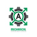 Mechanical Letter A - vector logo template concept illustration. Cogwheel gear abstract sign. Creative digital symbol. Industrial Royalty Free Stock Photo