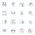 Mechanical machinery linear icons set. Gears, Pistons, Motors, Engines, Bearings, Driveshaft, Hydraulics line vector and Royalty Free Stock Photo