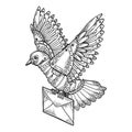 Mechanical mail pigeon bird animal engraving