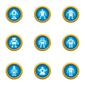 Mechanical man icons set, flat style Royalty Free Stock Photo