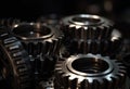 Mechanical Marvel: Close-Up of Silver and Gray Gears with Soft Edges and Blurred Background. Perfect for Industrial Desi