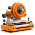 Mechanical Marvel: Orange Industrial Machine Concept. Complex Gears And Sturdy Construction On A White Backdrop Royalty Free Stock Photo