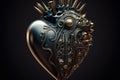 mechanical metal heart of a cyborg robot from the anatomical shape of motor. Generative AI