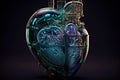 mechanical metal heart of a cyborg robot from the anatomical shape of motor. Generative AI