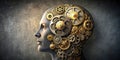 A mechanical mind intricate gears and cogs within a human-like head profile against a textured background. Generative AI Royalty Free Stock Photo
