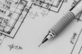 Mechanical pencil on drawing Royalty Free Stock Photo