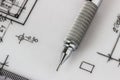 Mechanical pencil on drawing Royalty Free Stock Photo