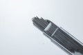 Mechanical pencil leads. Transparent plastic box. Close up. Royalty Free Stock Photo