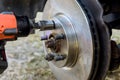 At mechanical repair service center, we replace brake discs on the wheel hub assemblies