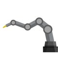 Mechanical robot arm. Element conveyor plant. Automatic capture