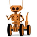 Mechanical robot on wheels in steampunk style. Vector on a white background Royalty Free Stock Photo