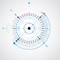 Mechanical scheme, blue vector engineering drawing with circles