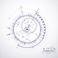 Mechanical scheme, vector engineering drawing with circles and geometric parts of mechanism. Technical plan can be used in web Royalty Free Stock Photo