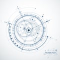 Mechanical scheme, vector engineering drawing with circles and geometric parts of mechanism. Technical plan can be used in web Royalty Free Stock Photo