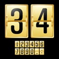 Mechanical Scoreboard Vector. Gold Yellow Timetable With Black Numbers. Analog Clock Panel. Countdown Timer. Royalty Free Stock Photo