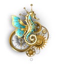 Mechanical seahorse on white background Steampunk Royalty Free Stock Photo